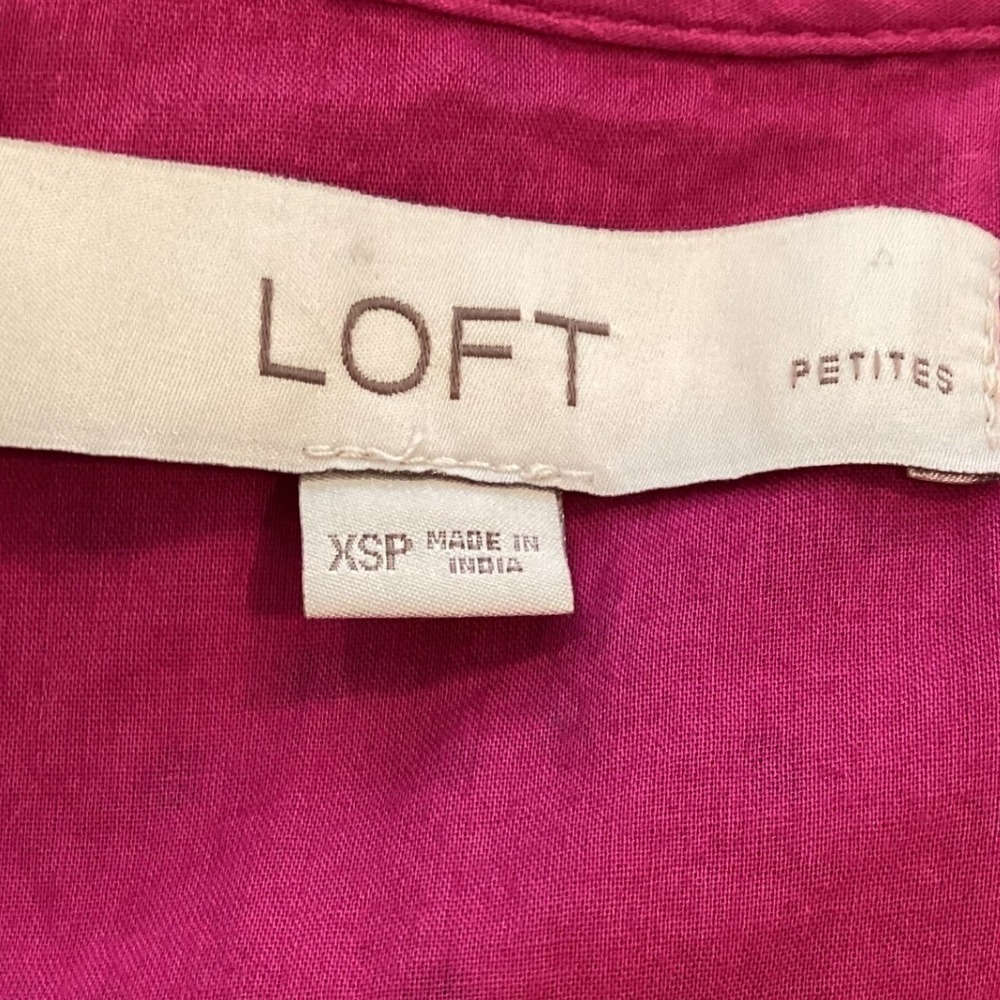LOFT Raspberry Pink Eyelet Button Front Puff Sleeve Babydoll Mini Dress - XS/P - Picture 8 of 9